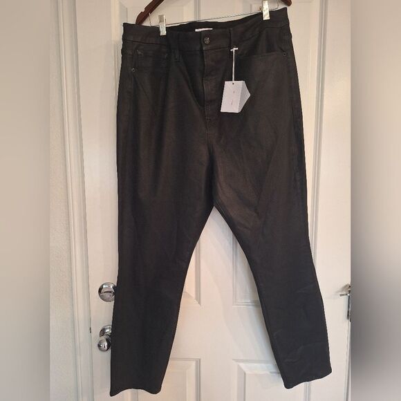 Good American Wax coated black straight leg jeans high waisted size 24 - Picture 1 of 8